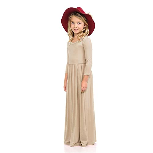 Vestido de verão para meninas, vestido acima do joelho, manga comprida, liso, vestido maxi para meni