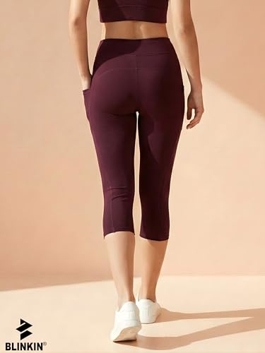 Image of BLINKIN Women's 3 /4 Gym Wear Tights for Women with Side Pockets : Perfect for Active Wear, Yoga & Workout - The Ultimate Gym Pants for Woman & Girls (015)