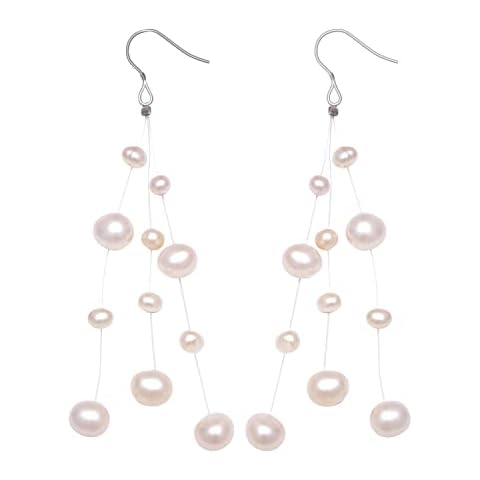 BURLAP LIFE 925 Sterling Silver Freshwater Real Pearl Drop Dangle Earrings Quality Pearl Hoop Earrings for Women, 3 Pendants Cover