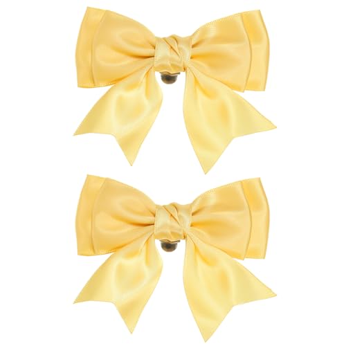 Pinces à chaussures en satin jaune vif avec nœud papillon détachable pour mariage - Lot de 2