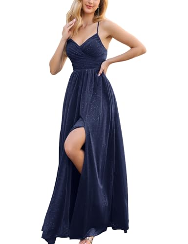 VOUIAO Women's 2026 Elegant Formal Gown Summer Long Prom Dress Wedding Bridesmaid Guest Evening Party Cocktail Maxi Dress Navy Blue L