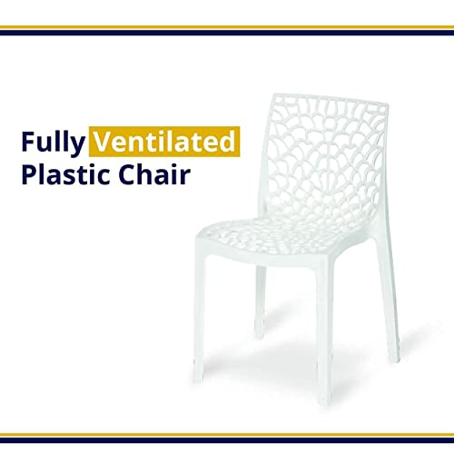 Image of activa Web Designer Plastic Chair for Home, Office and Restaurant and Cafe|Armless Chair for Dining Room| Heavy Duty Outdoor Plastic Chair | Designer Balcony Chair (White, Set of 2)