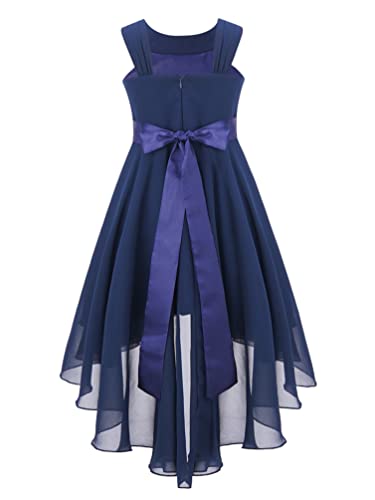 Flower Girl High-Low Bridesmaid Dress Beaded Neck Ruched Chiffon Party Wedding Pageant Ball Gown4