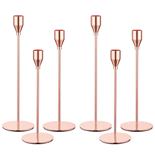 6er-Pack Kerzenhalter Aus Metall - Hoher Kerzenständer für Spitzkerzen, 3/4 Zoll Dicke Kerzen - Hochzeit, Wohnzimmer, Esszimmer Dekoration (Rosé Gold)