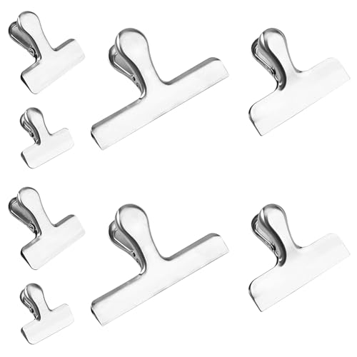 VILLFUL 8 Pièces Clips de Fermeture Alimentaire Acier Inoxydable Clips Multi-fonctions pour Sacs Alimentaires Rangement Cuisine et Bureau Fraîcheur Polyvalent