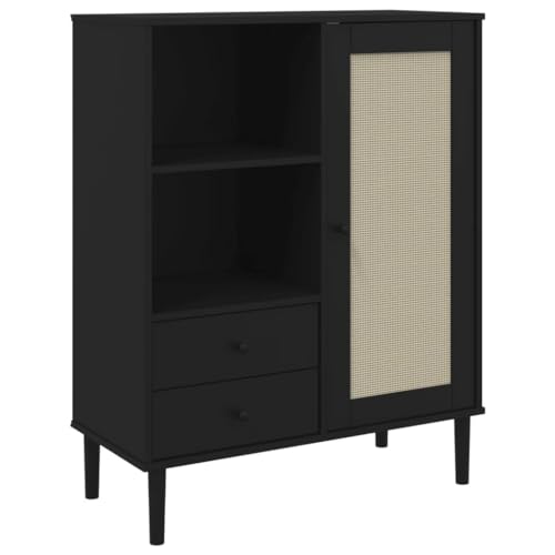 Tabla alta premium SENJA de madera maciza de pino negra y ratán chic 3