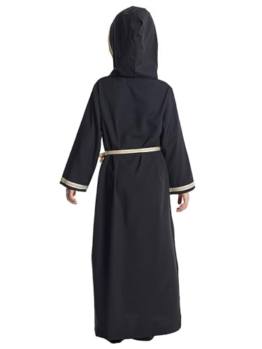 WSPLYSPJY Kids Girls Hooded Abaya Dress Embroidered Muslim Prayer Clothes Dubai Robe with Belt4