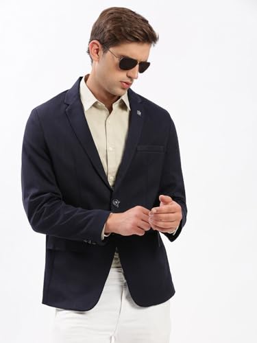 Image of SHOWOFFFF Men Solid Single Breasted Casual Blazer | Notched Lapel Full Sleeves Cotton Blazer for Mens | Slim Fit Regular Length Blazer for Men's