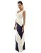 PattyBoutik Women's V Neck Striped Maxi Dress (Navy and Ivory White M)
