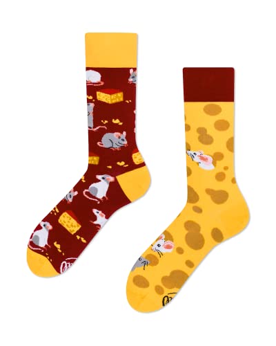 Many Mornings Unisex Mouse & Cheese Mismatched Socken, Multi-Color, 43-46