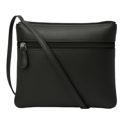 Genuine Leather Womens Purse Double Zipper Top Pockets Crossbody Shoulder Bag for Ladies