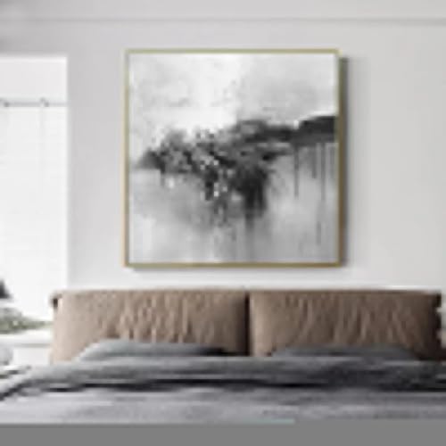 Tableau mural noir et blanc moderne abstrait grand format 65x65 - 3