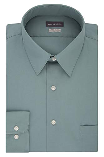 Van Heusen Men's Dress Shirt Regular Fit Poplin Solid, Ocean Mist, 18