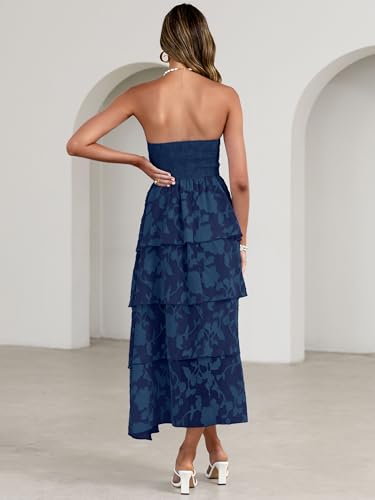 Image of Simplee Womens Summer Strapless Maxi Dress 2026 Boho Floral Off Shoulder Wedding Guest Dresses Tiered Beach Long Sundress