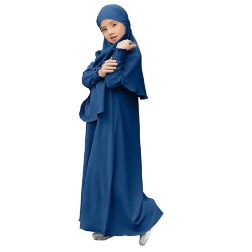 Kids Toddler Girls Muslim Abaya Prayer Dress with Hijab Middle Long Sleeve Arabian Dubai Robe Ramadan Clothes