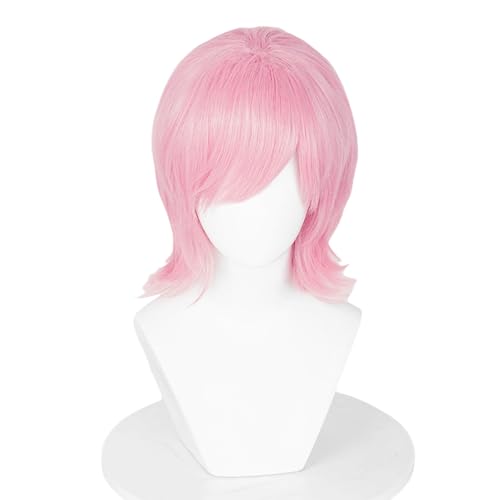 Probeauty 15 Inch/37 cm Short Pink Cosplay Wig Light Pink Spiky Fluffy Layered Wigs for Men Women Halloween Costume Daily Party Use with Wig Cap
