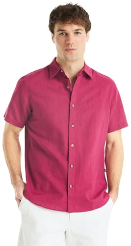 NAUTICA Men's Classic Fit Linen Deck Short Sleeve Shirt (XXL, CrmsnSunst)