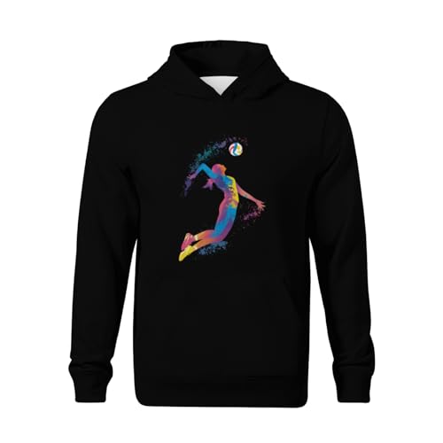 Kids Tie Dye Silhouette Splash Art Of Volleyball Player Boys Girls Lightweight Kangaroo Pocket Fleece Hoodies2