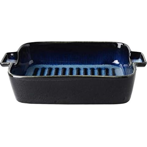 YINUO Plate risotto dish Starry rice field ceramic western dish Creative tableware baking binaural noodle oven barbecue bowl (Color : Blue, Size : 18.6 * 14 * 5CM) Cover