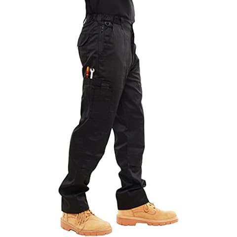 BKS Mens Combat Cargo Work Trousers Size 30 to 52 with Knee PAD Pockets (34 REG, Black) Cover