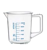 Measuring Jug, 100ml - Polypropylene - Screen Printed Graduations, Spout & Handle for Easy Pouring - Excellent Optical Clarity - Eisco Labs