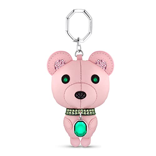 Swarovski Icons Stainless Steel 3D Key Ring, Kris Bear Character With Pink Leather And Bright Green Crystals, Part Of The Swarovski Icons Collection #TOP20