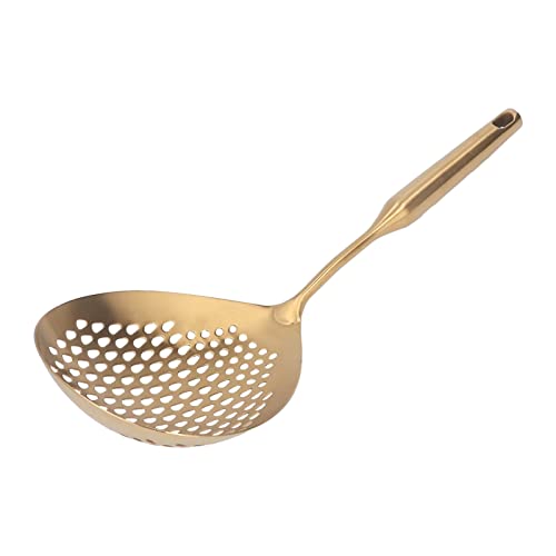 Skimmer Ladle, Kitchen Skimmer Spoon, 304 Stainless Steel Slotted Spoon Food Grade Long Handle Large Flow Skimmer Spoon (Gold)