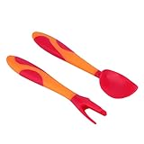 ORFOFE 1 Set Training Tableware Bendable Spoon Fork Utensils for Non Slip Design Safe Dining Red