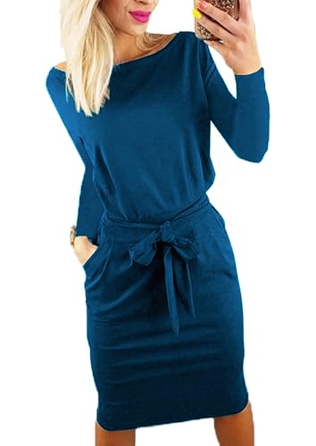 Image of PRETTYGARDEN Women's Fall Long Sleeve Bodycon Party Dress | Tie Waist, Fitted Pencil Dresses, Pockets, Spring Elegant Teacher Outfits for Work Office, Wedding, Holiday, Date Night