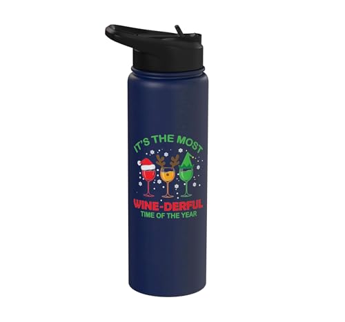 Wine Xmas Pajama PJ Funny Men Women Stainless Steel Insulated Water Bottle
