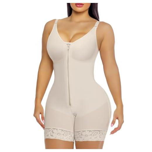 YIANNA Modelador Fajas Colombianas pós-parto para mulheres, controle de barriga, levanta bumbum, modelador corporal com zíper na virilha, Bege, GG