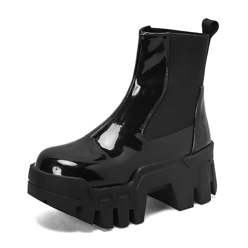 BEAUPAS Women's Platform Chelsea Boots Chunky Lug Sole Ankle Boots