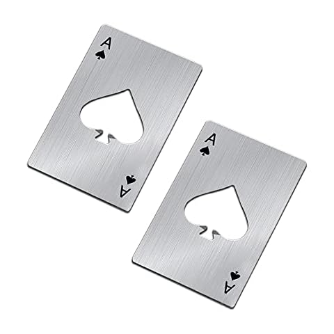 Zoocm Poker Card Stainless Steel Flat 2 Pcs Beer Opener, Portable Ace of Spades Credit Card Size, Can Opener for Wedding Party Bar (Silver) (MAN002) Cover