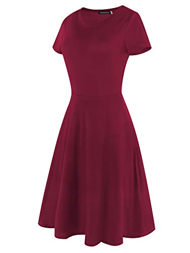 Image of oxiuly Women Casual Dress Round Neck Soft Cotton Floral A-Line Midi Summer Dresses with Pockets OX262