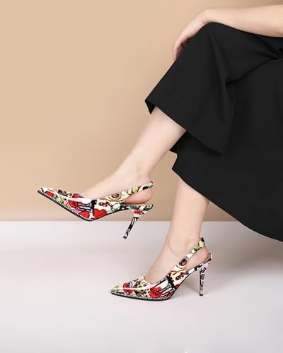 Image of SAMMITOP Women Slingback Heels Stilettos Closed Pointed Toe High Heel Silver Beaded Pumps Comfortable 3.5 Inch High Heels for Women Dressy Shoes