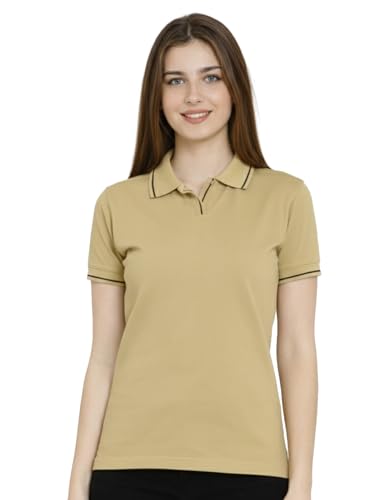 Image of Scott International Women's Cotton Polo T-Shirt | Half Sleeve Plain Collar Tee | Stylish Casual Top | Plain T-Shirt for Girls | Workwear for Office & Casual Wear