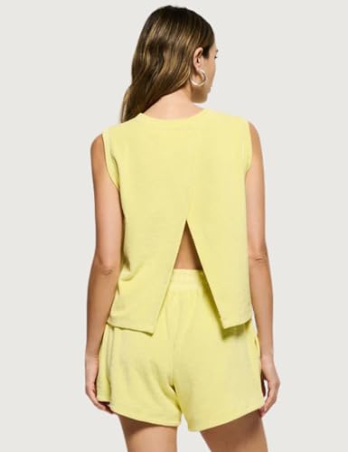 Esmeling Women Summer Short Sets Crewneck Sleeveless Top and Drawstring Shorts Open Back 2 piece Outfits2