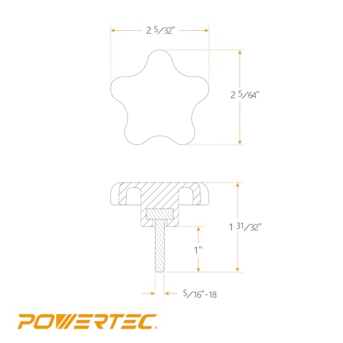 Image of POWERTEC 10 Pack 5 /16 inch-18 5 Star Knobs with 1 inch Threaded Stud, Thumb Screw Knobs with bolts for Lawn Mower, Umbrella Base, Woodworking Tools & Jigs, Clamps (QNB3007-P2)