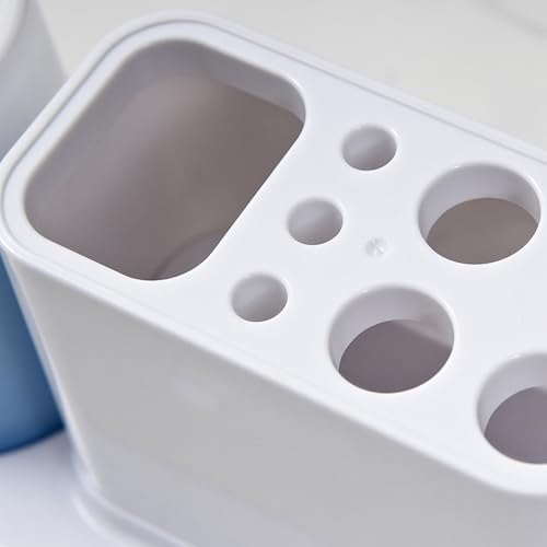 ENJOYPRO Toothbrush Holder for Bathroom, Toothpaste Organizer with 2 Colorful Cups, 4 Toothbrushes Holes (Red + Blue)
