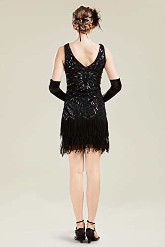 Image of BABEYOND Women's Flapper Dresses 1920s V Neck Beaded Fringed Great Gatsby Dress