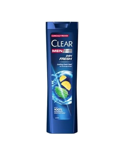 CLEAR Men 24h Fresh Anti-Dandruff Shampoo 225 ml - Tratamiento de piel de limpieza profunda para hombres con extracto de mentol y cítricos, fórmula de actualización diaria y control de escamas en