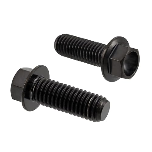 Image of Rison Titanium Flanged Hex Head Bolt - M6x1.0x10mm, 6AL4V Aerospace Grade, Black Ti Bolt - Pack of 5