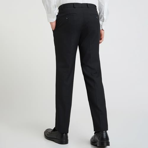 Image of Raymond Men's Mid Rise Slim Fit Stripe Pattern Polyester Blend Flat Front Formal Trouser