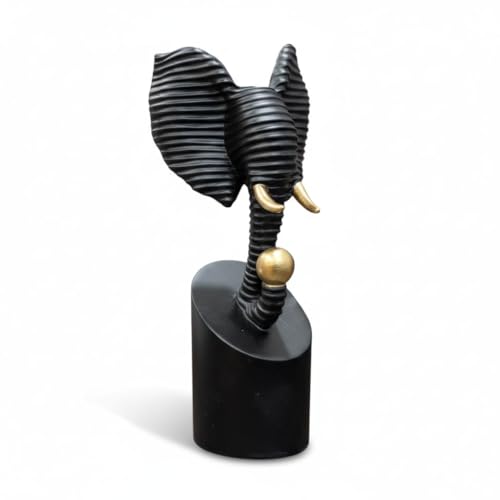 Image of Modern Abstract Elephant Statue - Matte Black & Gold Resin Animal Sculpture, Elephant Bust Figurine for Luxury Living Room Decor, Office Desk, Entryway Gift (Modern Statue)