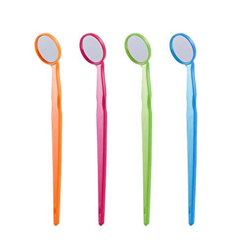 Disposable Dental Exam Mouth Mirror with Anti-fog PC Lens Plastic Dental Oral Mirror 4 Colors 4 count