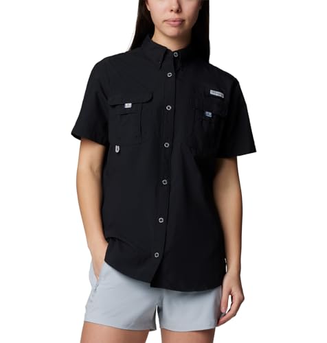 Columbia Womens PFG Bahama II Short Sleeve Fishing Shirt, Black, Large