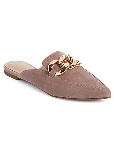 Image of Juliet Holy Womens Mules Flats Pointed Toe Backless Loafers Slip on Metal Chain Slides