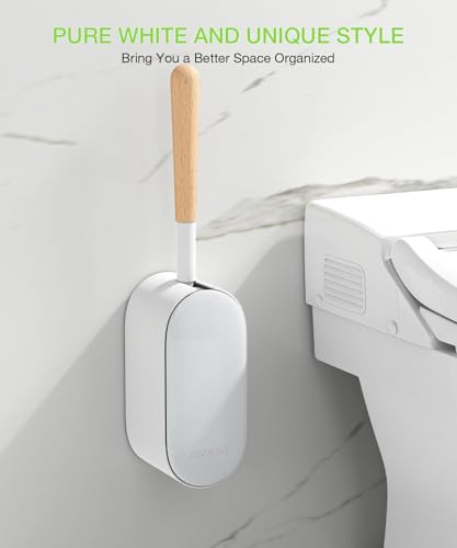 Image of OSCIOSS Bamboo Toilet Brush Set, 2 Pack with Ergonomic Design, Compact Size, Durable Bristles, Wooden Holder for Bathroom Cleaning