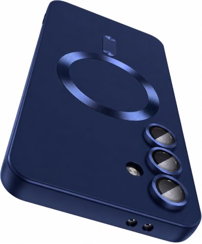 Image of DIZORO Samsung S25 Case, Compatible with Mag Safe Back Cover, Matte Luxury Metallic Luster Flexible TPU Wireless Charging Shockproof Case with Camera Protector -Blue