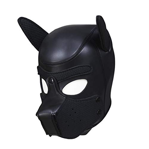 HOT TIME Neoprene Puppy Hood Custom Animal Head Mask Novelty Costume Dog Head Masks (Small, Black) - Thumbnail 2